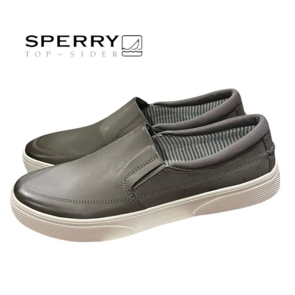 New SPERRY Top-sider Halyard Grey Plushstep Slip-on Sneakers 10.5